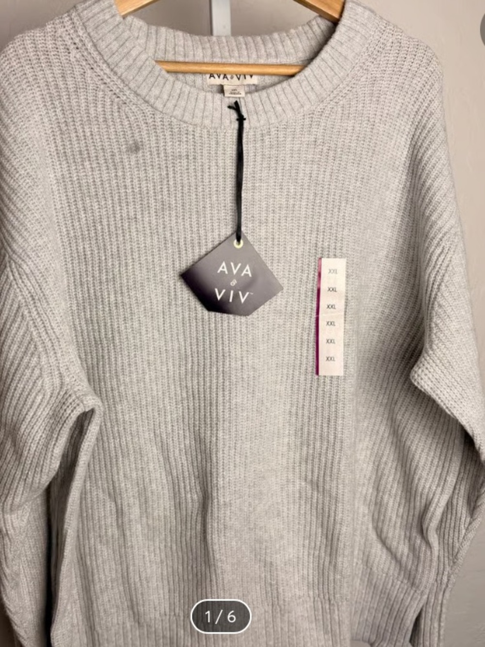 NWT AVA&VIV Long Sleeve Crewneck Gray Sweater Size 1X  (18) Plus Target Warn